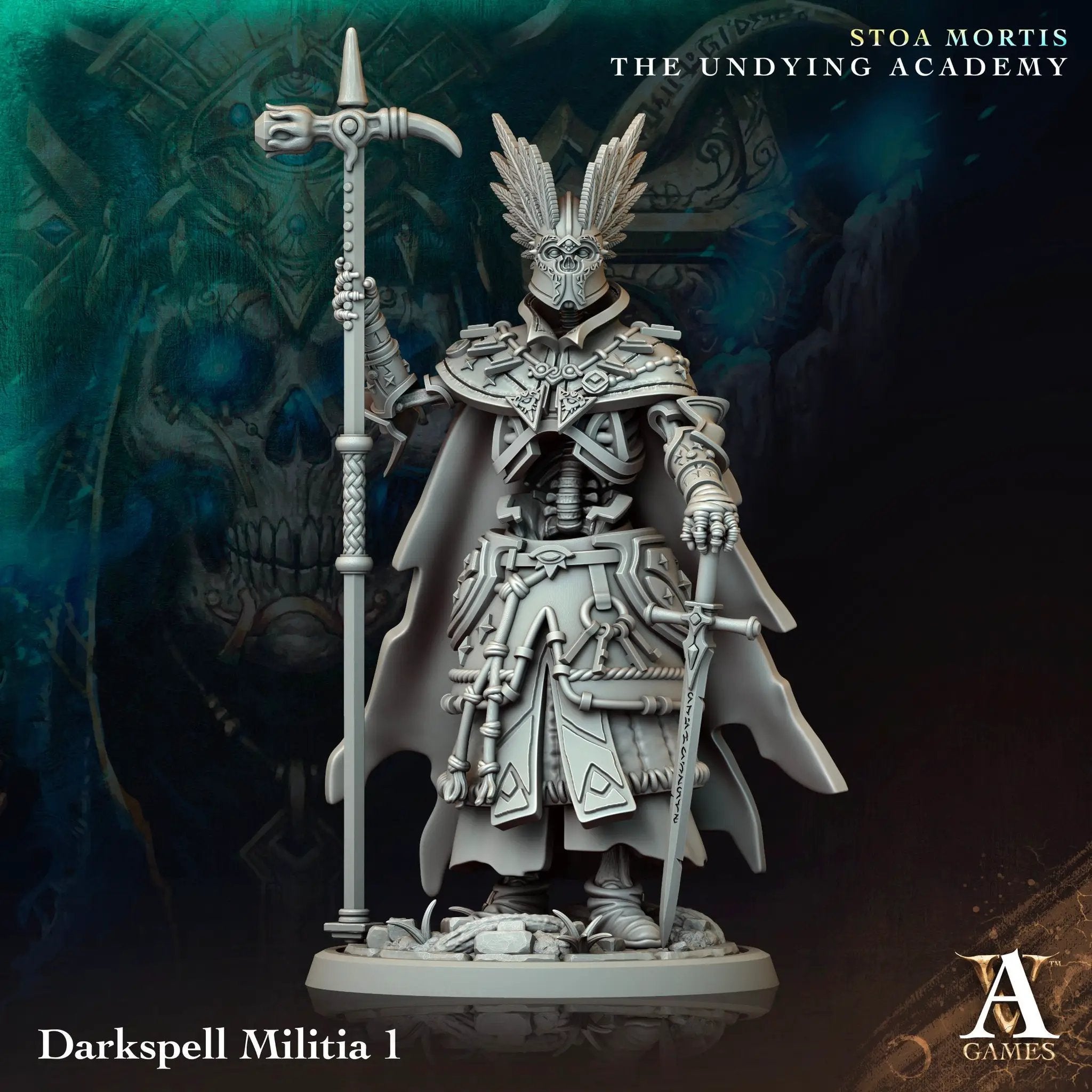 3D printed Darkspell Militia model by Last Hope Miniatures for Archvillain Games, featuring detailed fantasy warrior figures.