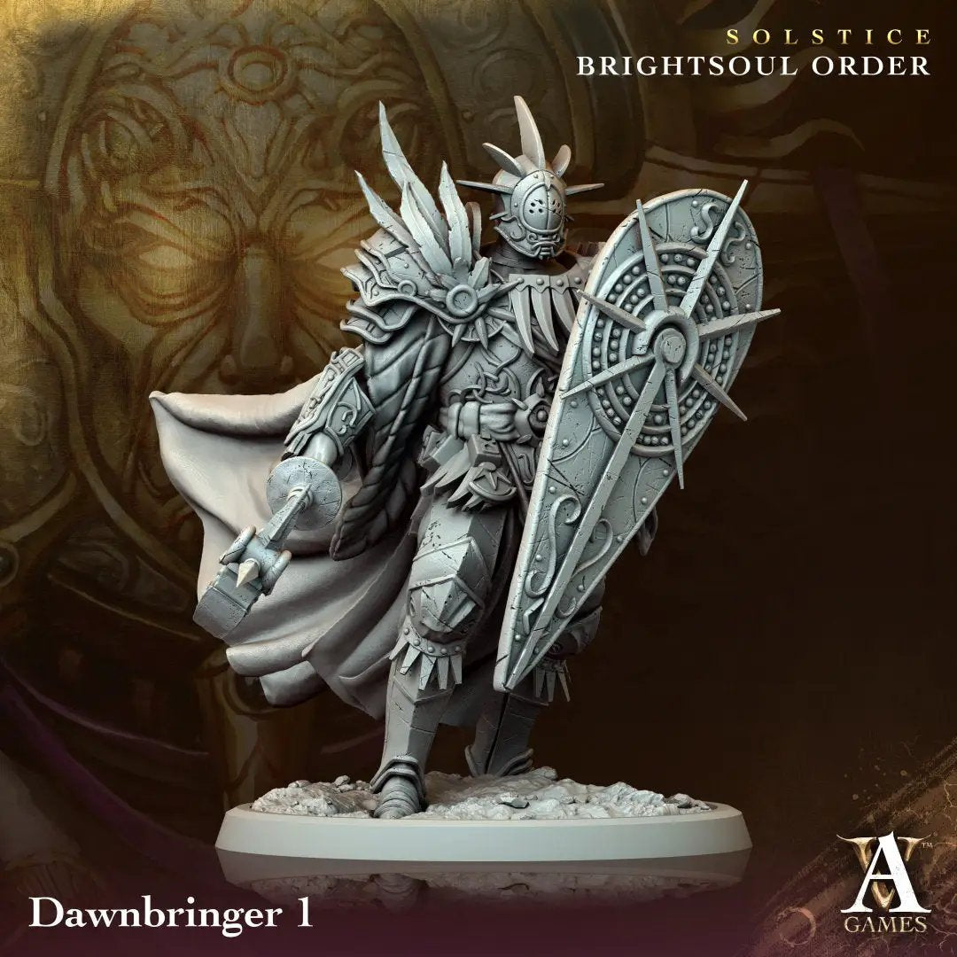 3D printed Dawnbringer model by Archvillain Games for Last Hope Miniatures, featuring detailed fantasy warrior design.
