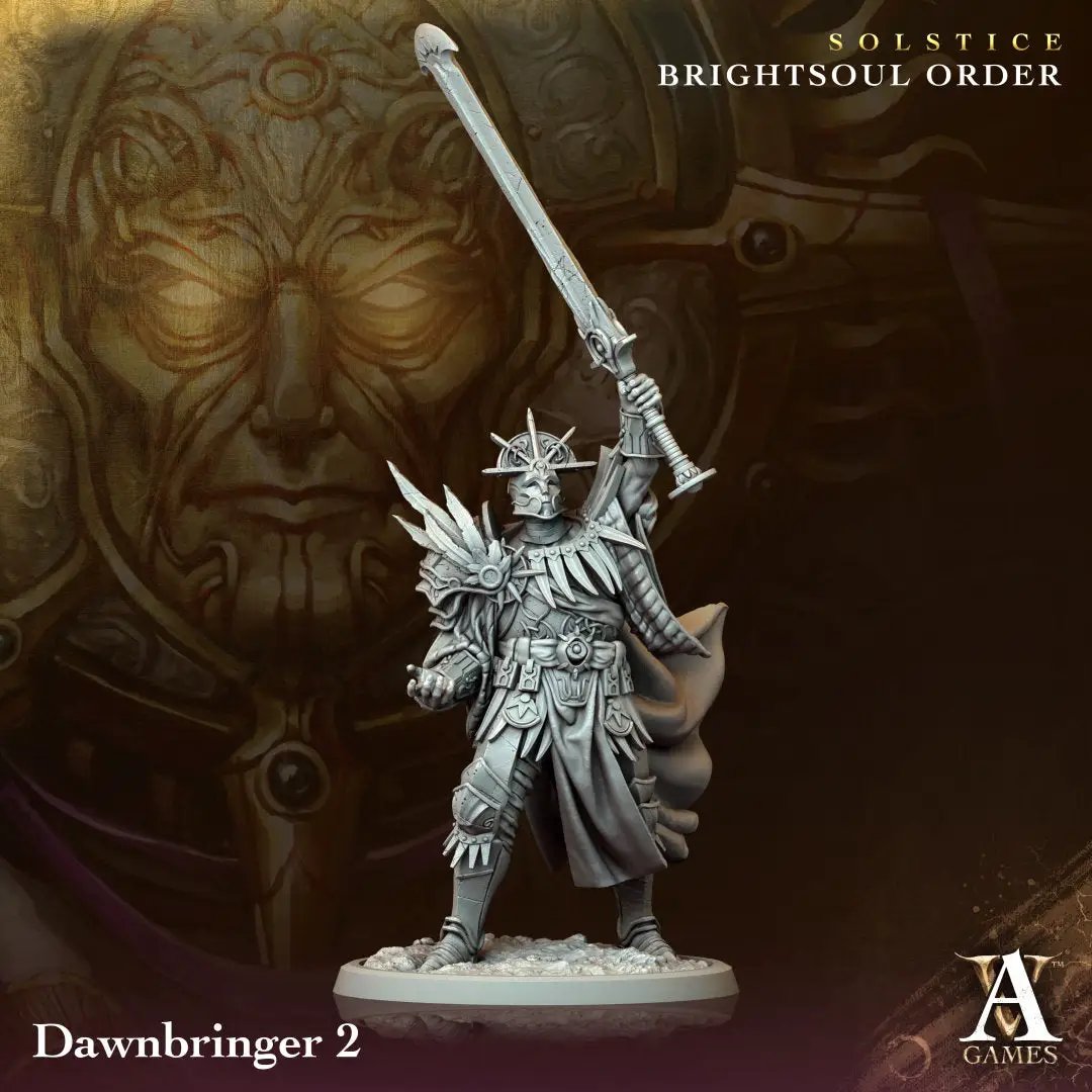 3D printed Dawnbringer model by Last Hope Miniatures for Archvillain Games, featuring detailed fantasy character design.