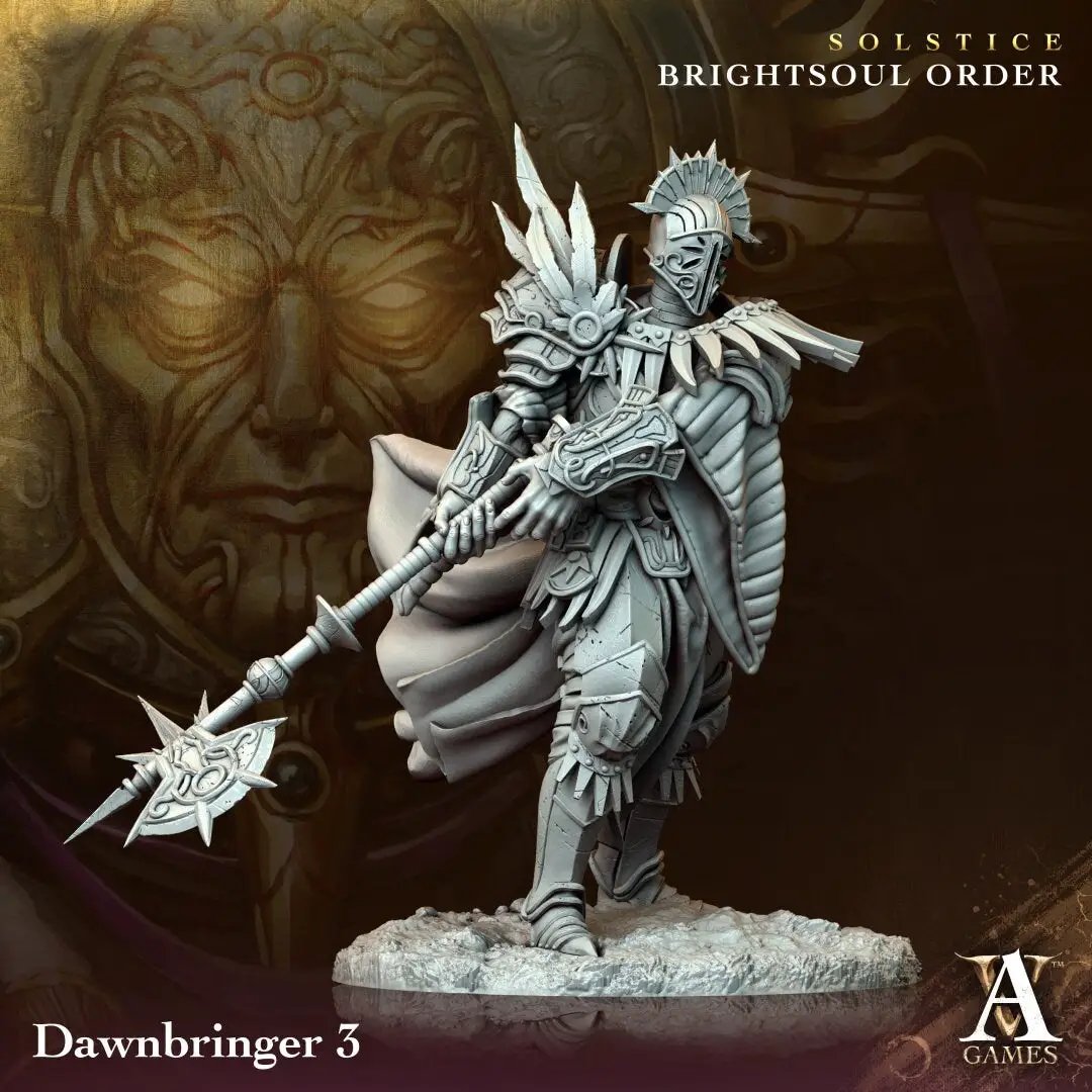 3D printed Dawnbringer model by Last Hope Miniatures for Archvillain Games, featuring detailed armor and weaponry.
