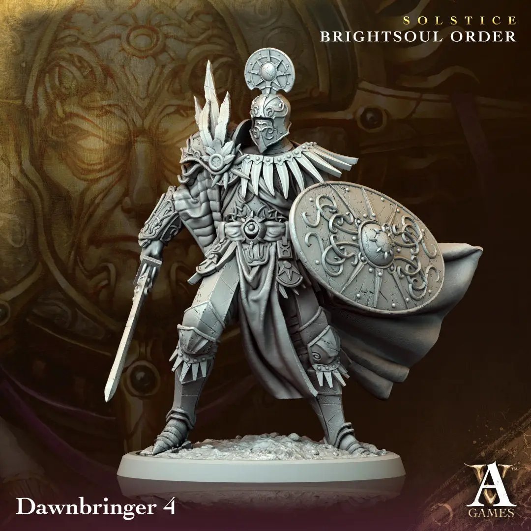 3D printed Dawnbringer model by Last Hope Miniatures for Archvillain Games, featuring detailed fantasy character design.