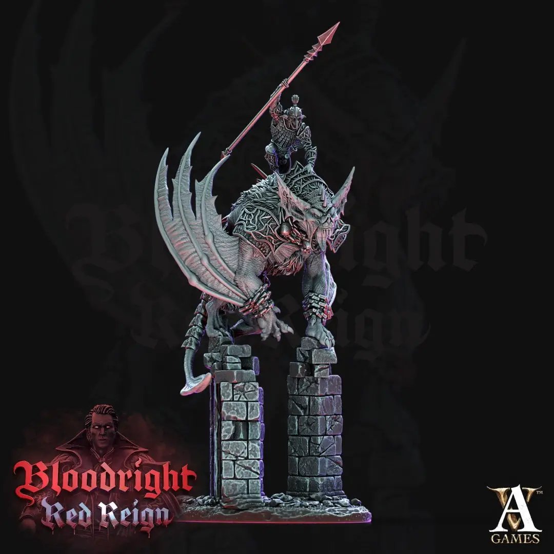 3D printed Dire Bat Rider model by Last Hope Miniatures for Archvillain Games, detailed miniature figure on a dynamic base.