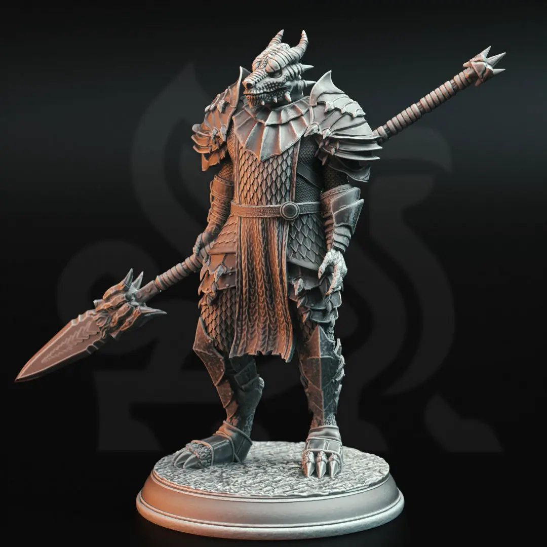 3D printed Dragonborn Warrior model by Last Hope Miniatures, detailed fantasy figure for tabletop gaming and display.