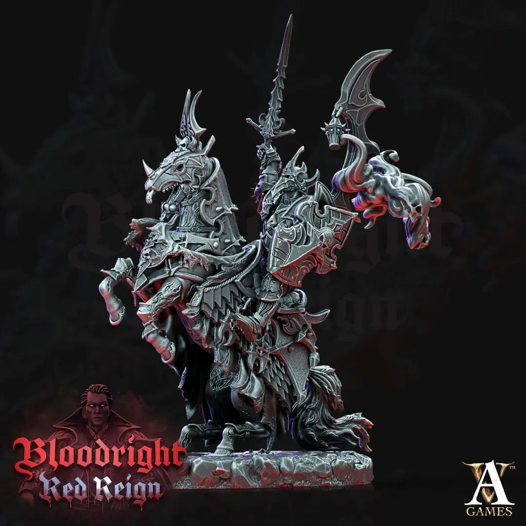 3D printed Dread Hussar model by Last Hope Miniatures, detailed fantasy soldier with armor and weaponry, from Archvillain Games.