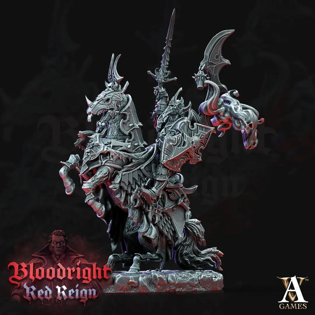 3D printed Dread Hussar model by Last Hope Miniatures, featuring detailed armor and menacing stance from Archvillain Games.