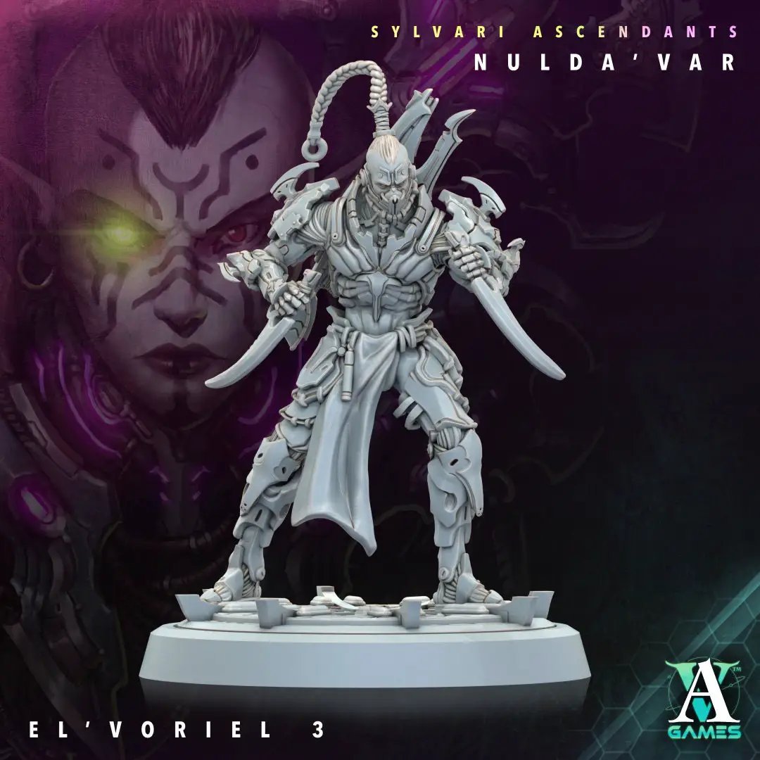 3D printed El'Voriel model by Last Hope Miniatures, detailed fantasy character figure from Archvillain Games.