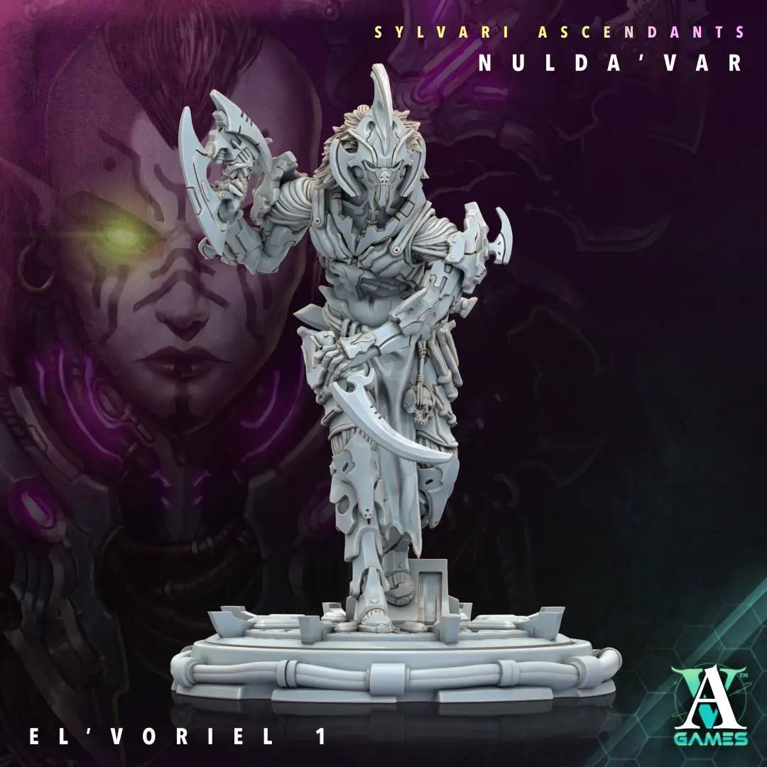 3D printed El'Voriel model by Last Hope Miniatures, detailed fantasy figure from Archvillain Games.