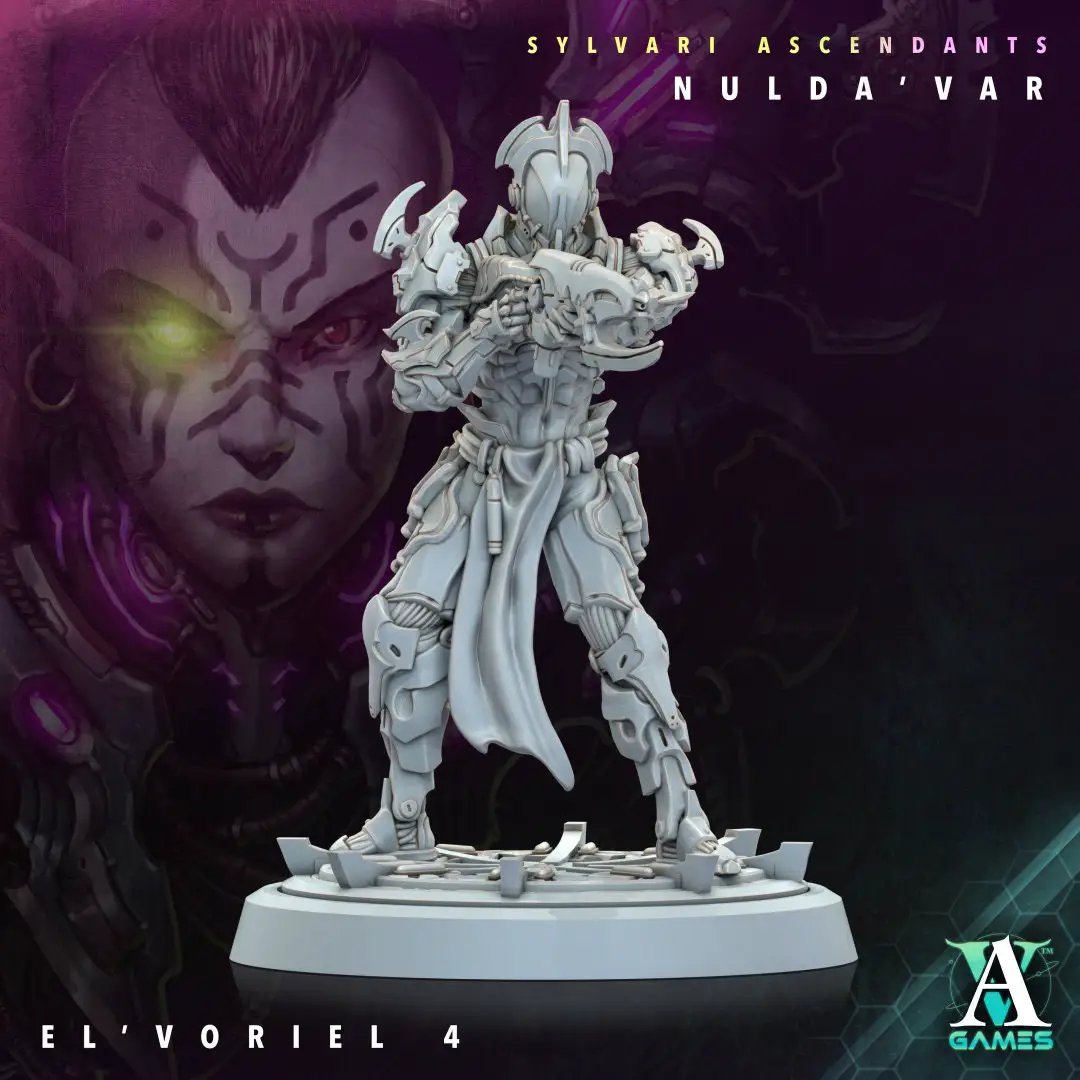 3D printed El'Voriel model by Last Hope Miniatures, detailed fantasy character figure from Archvillain Games.