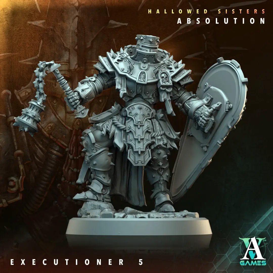3D printed Executioner model by Last Hope Miniatures for Archvillain Games, featuring detailed sculpting and dynamic pose.
