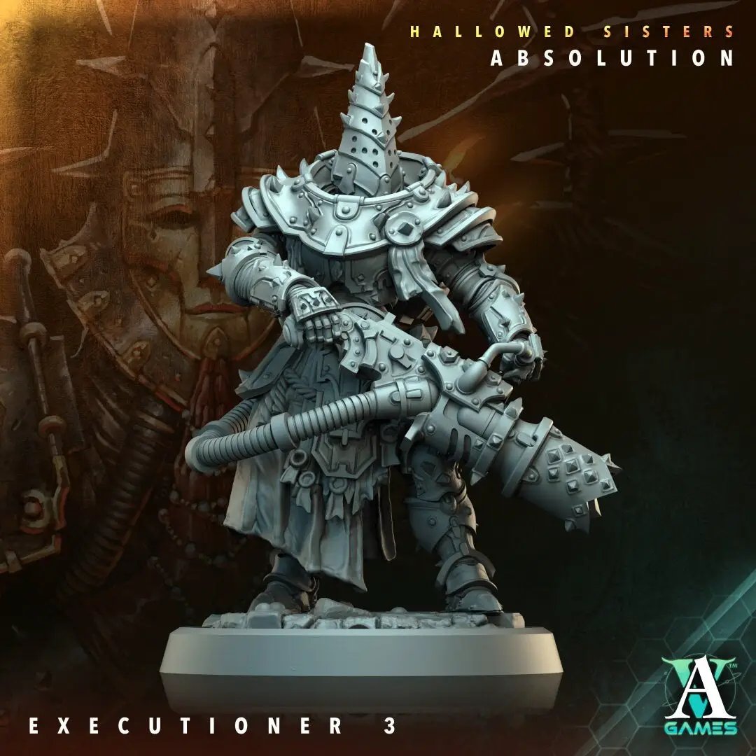 3D printed Executioner model by Last Hope Miniatures for Archvillain Games, featuring detailed medieval executioner design.