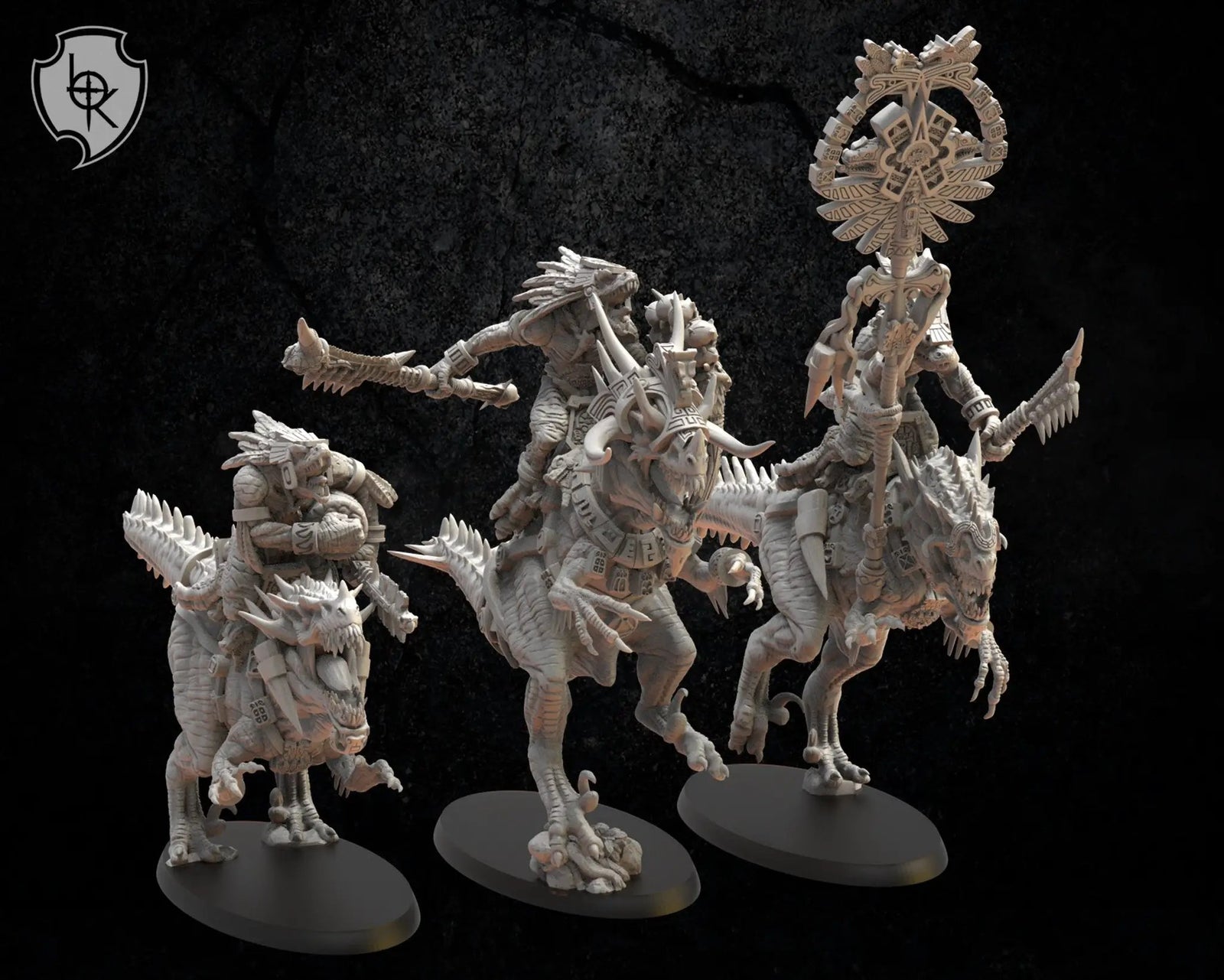 3D printed Ezocamtl Knight Command Group model by Lost Kingdom Miniatures, featuring detailed knight figures in armor.