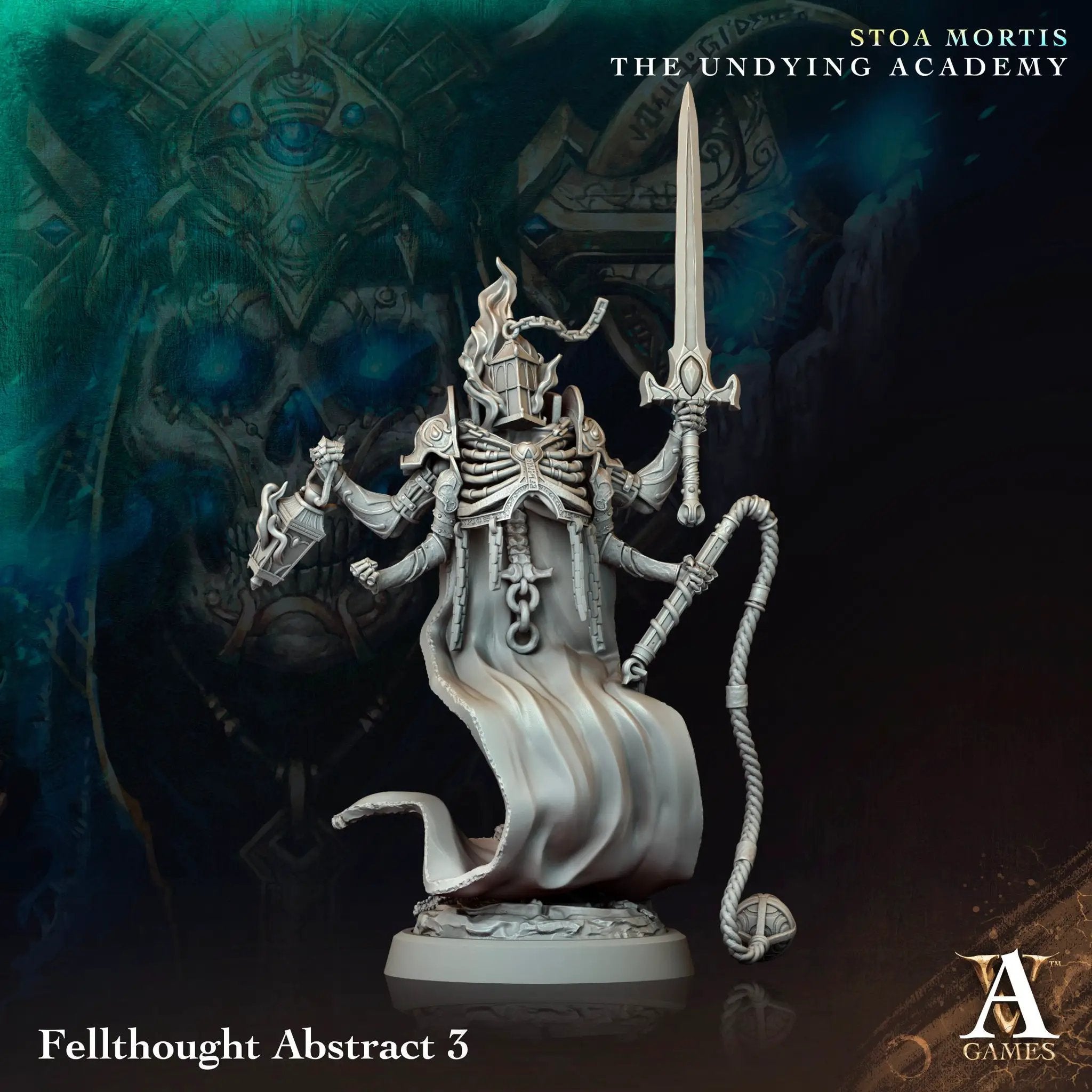 3D printed Fellthought Abstract model by Last Hope Miniatures for Archvillain Games, detailed abstract sculpture on a display base.