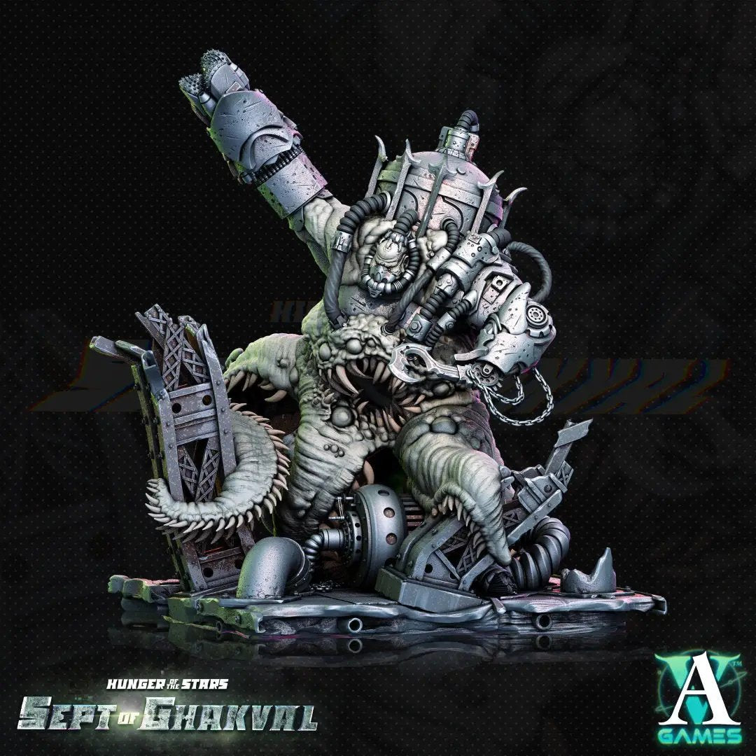 3D printed Ghakval Evermaw model by Last Hope Miniatures, detailed fantasy creature from Archvillain Games, shown from side view.