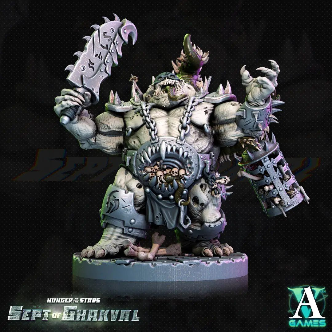 3D printed Ghakval Jailer model by Last Hope Miniatures for Archvillain Games, detailed miniature figure on a plain background.