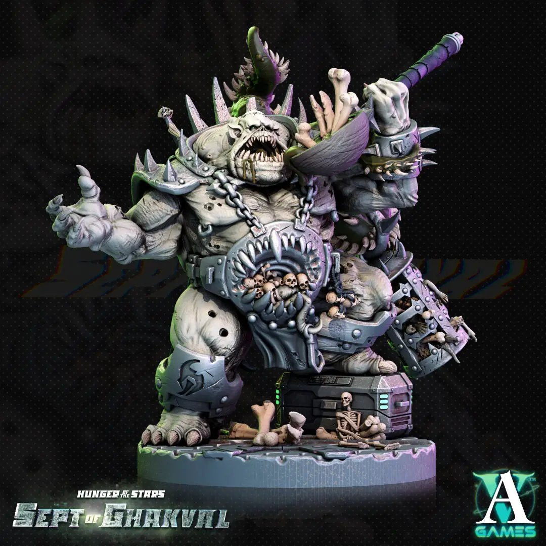 3D printed Ghakval Jailer model by Last Hope Miniatures for Archvillain Games, featuring detailed sculpting and intricate design.