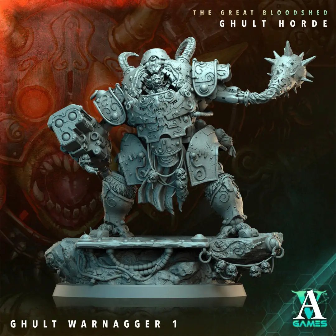 3D printed Ghult Warnagger model by Last Hope Miniatures for Archvillain Games, featuring intricate details and a menacing stance.