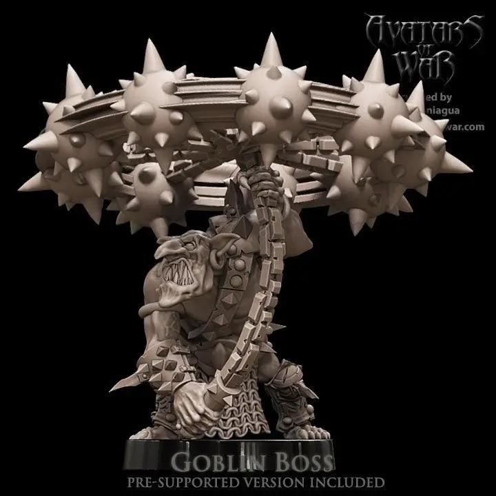 3D printed Goblin Boss model by Last Hope Miniatures for Avatars of War, featuring detailed goblin figure with weapon and armor.