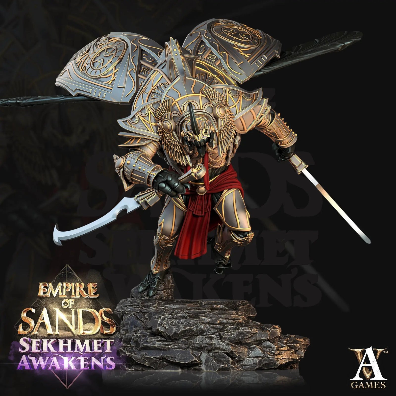 3D printed golden scarab model by Last Hope Miniatures for Archvillain Games, featuring detailed insect design in shiny gold finish.