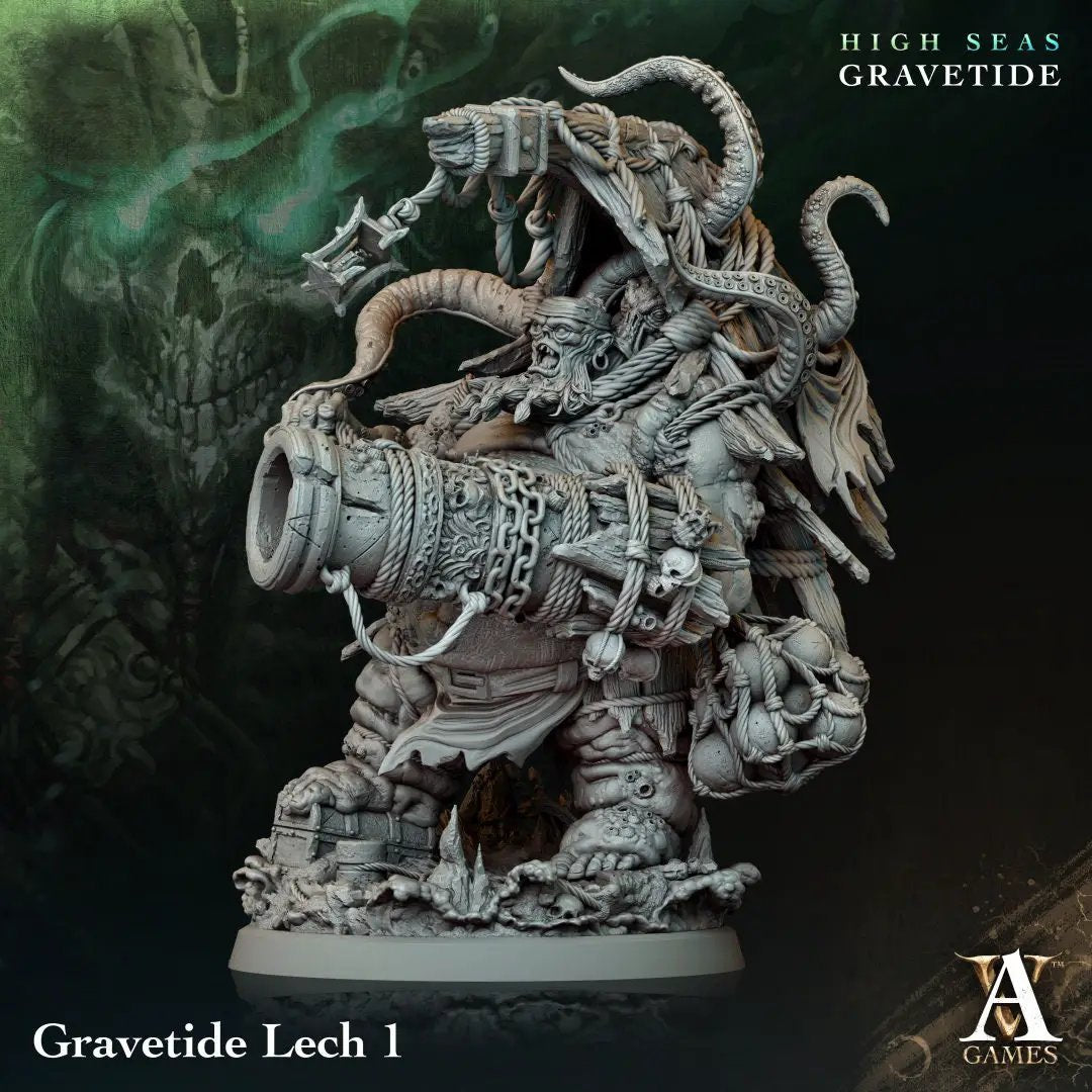 3D printed Gravetide Lech model by Last Hope Miniatures, detailed fantasy figure from Archvillain Games for tabletop gaming.