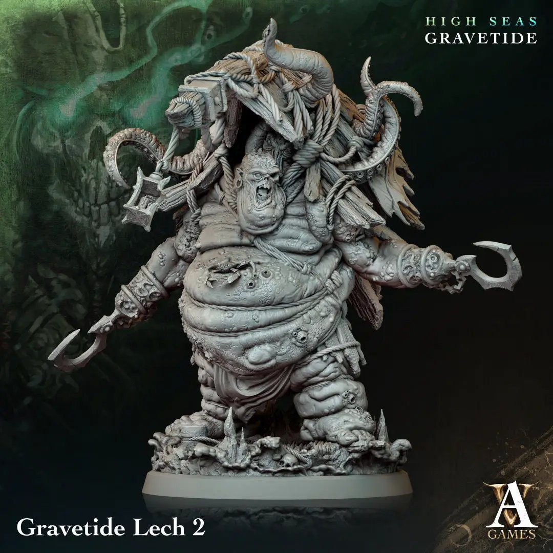 3D printed Gravetide Lech model by Last Hope Miniatures, detailed fantasy figure from Archvillain Games for tabletop gaming.