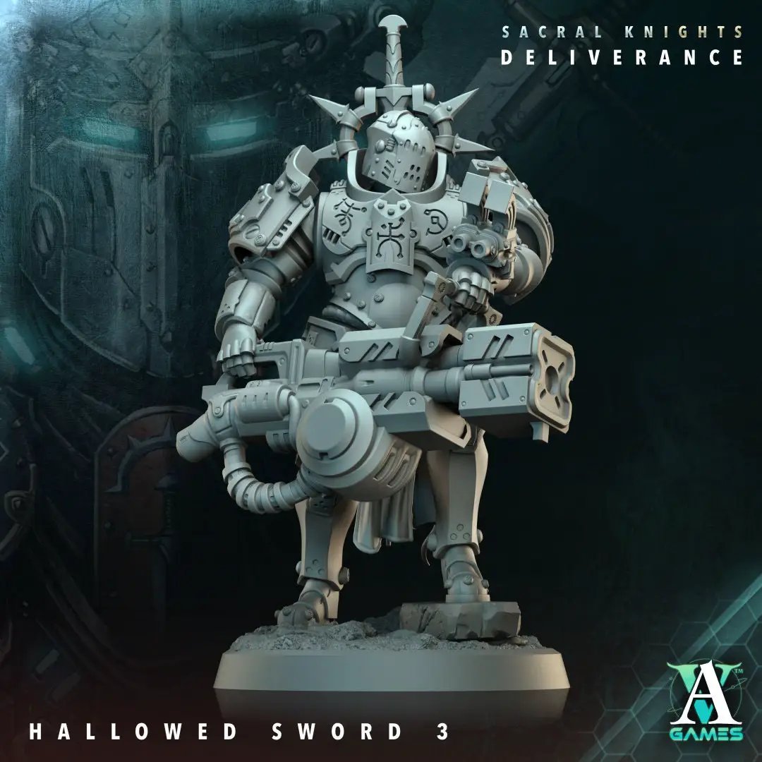 3D printed Hallowed Sword model by Last Hope Miniatures, detailed miniature fantasy weapon from Archvillain Games.