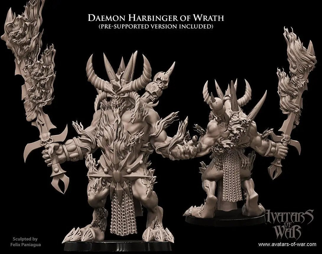 3D printed Harbinger of Wrath model by Avatars of War, detailed miniature from Last Hope Miniatures, with intricate armor and weaponry.