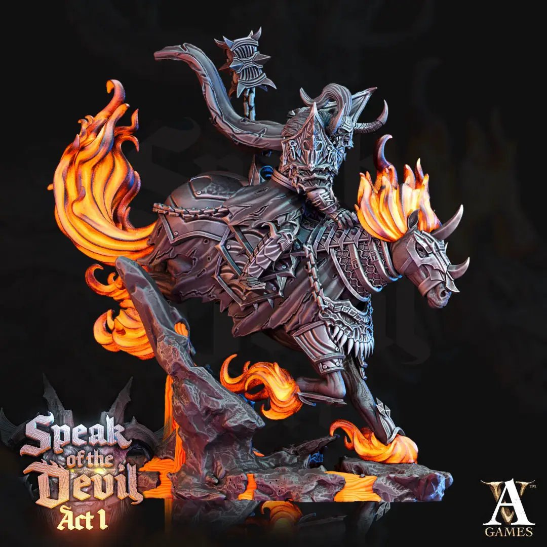 3D printed Hell Knight model by Last Hope Miniatures for Archvillain Games, featuring detailed demonic armor and menacing stance.