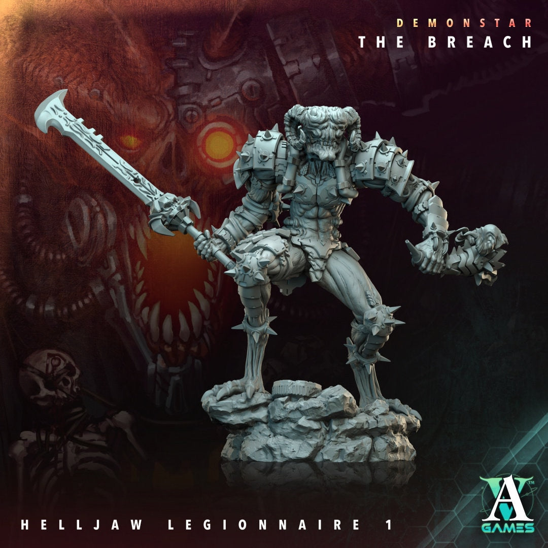 3D printed Helljaw Legionnaire model by Last Hope Miniatures, featuring detailed sculpting and dynamic pose from Archvillain Games.