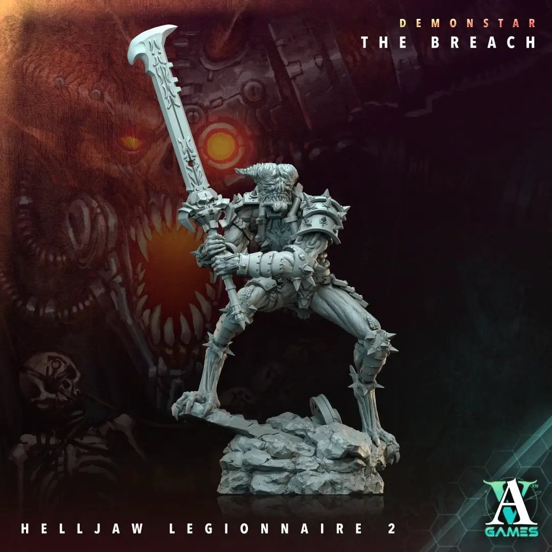 3D printed Helljaw Legionnaire model by Last Hope Miniatures for Archvillain Games, detailed fantasy figure with armor and weapon.
