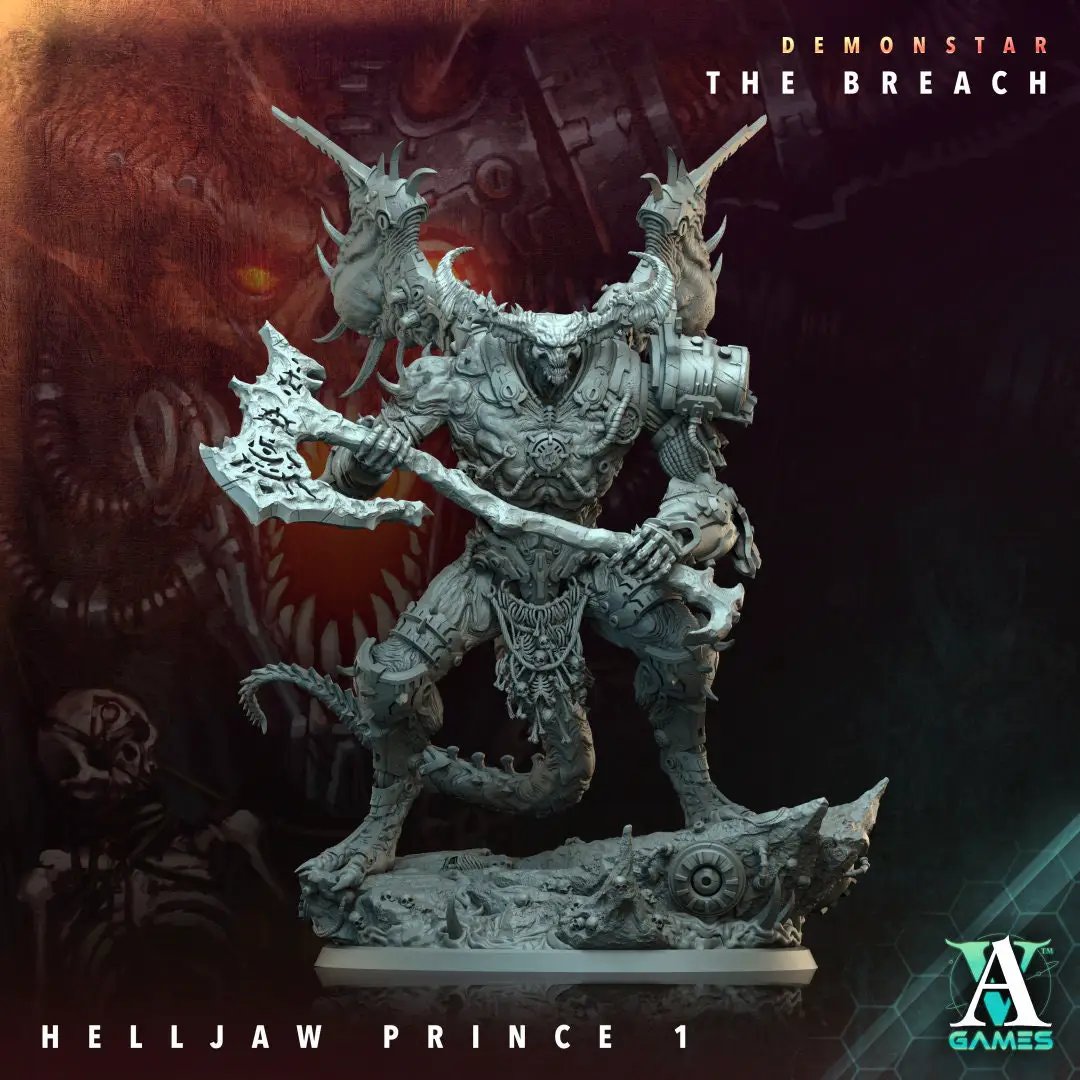 3D printed Helljaw Prince model by Last Hope Miniatures for Archvillain Games, detailed fantasy creature figure.