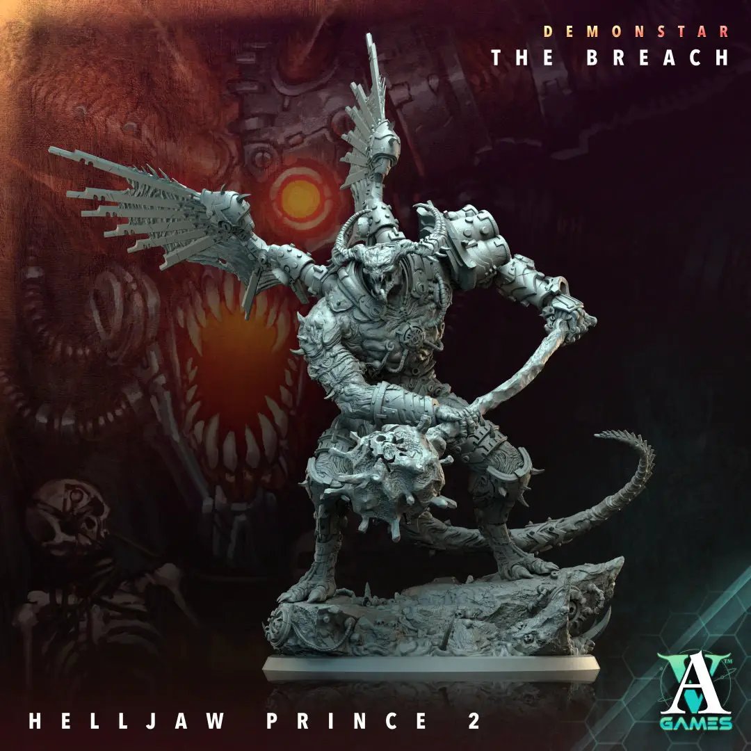 3D printed Helljaw Prince model by Last Hope Miniatures, featuring detailed sculpting and dynamic pose for tabletop gaming.