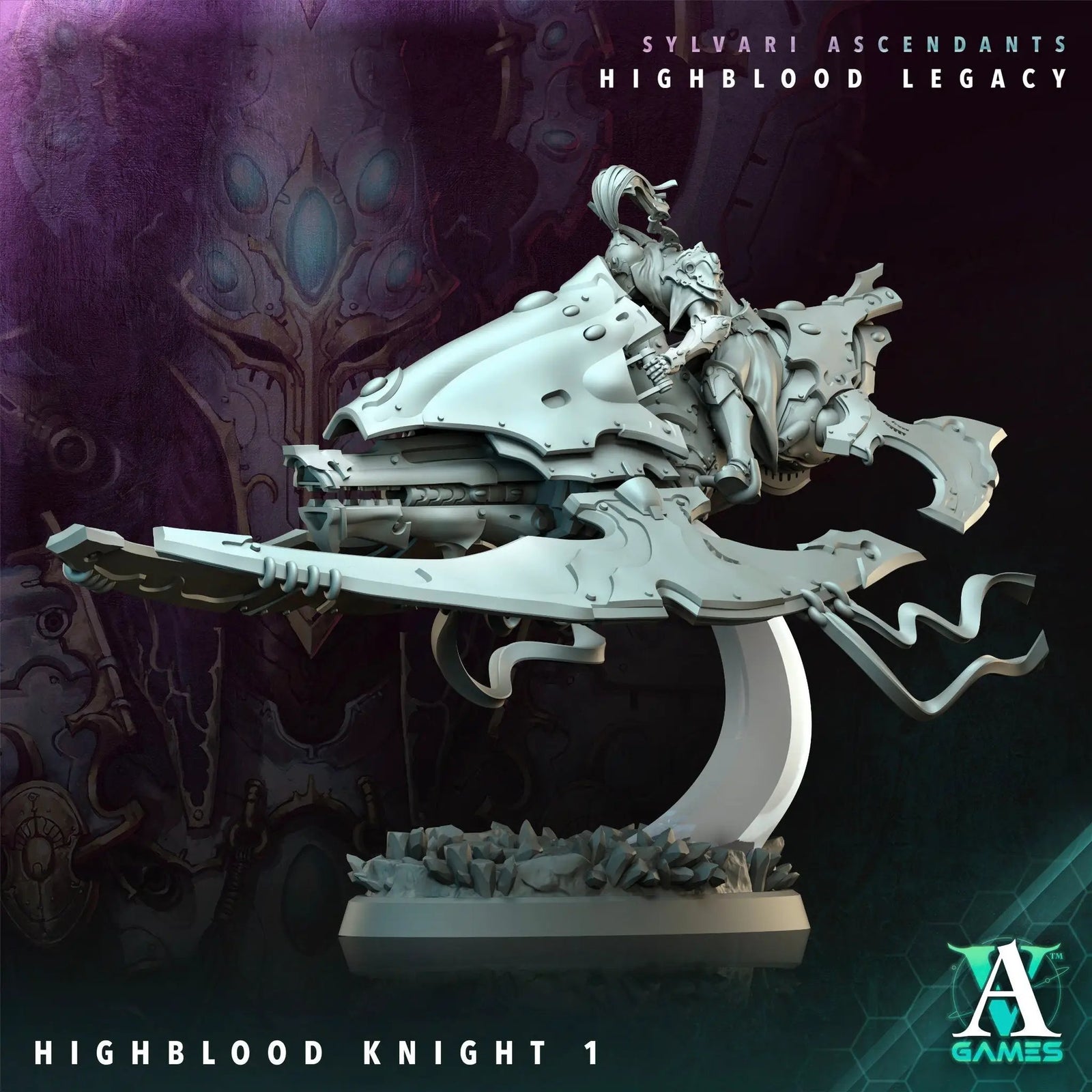 3D printed Highblood Knight model by Last Hope Miniatures for Archvillain Games, featuring detailed armor and weaponry.