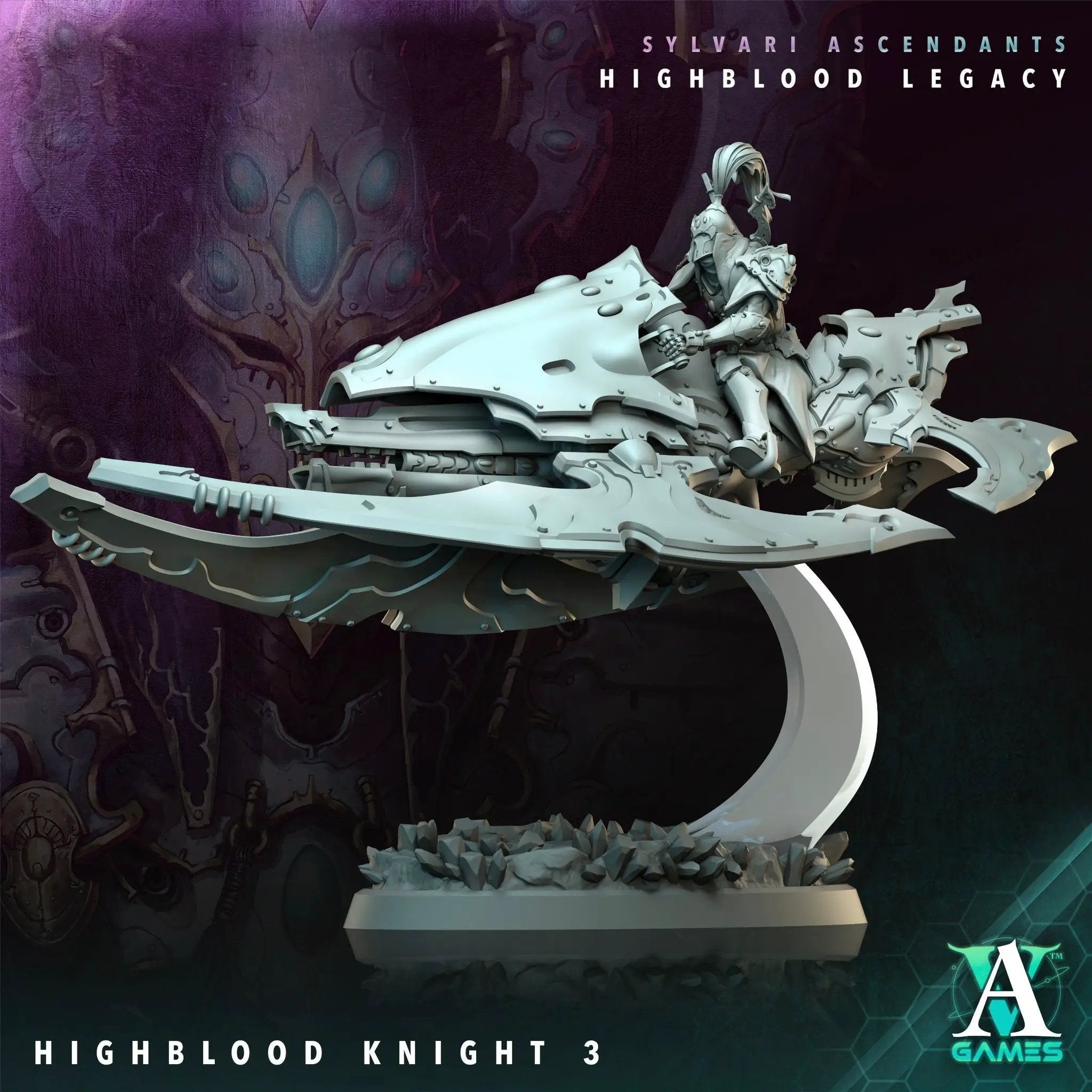 3D printed Highblood Knight model by Last Hope Miniatures, featuring detailed armor and weaponry from Archvillain Games.
