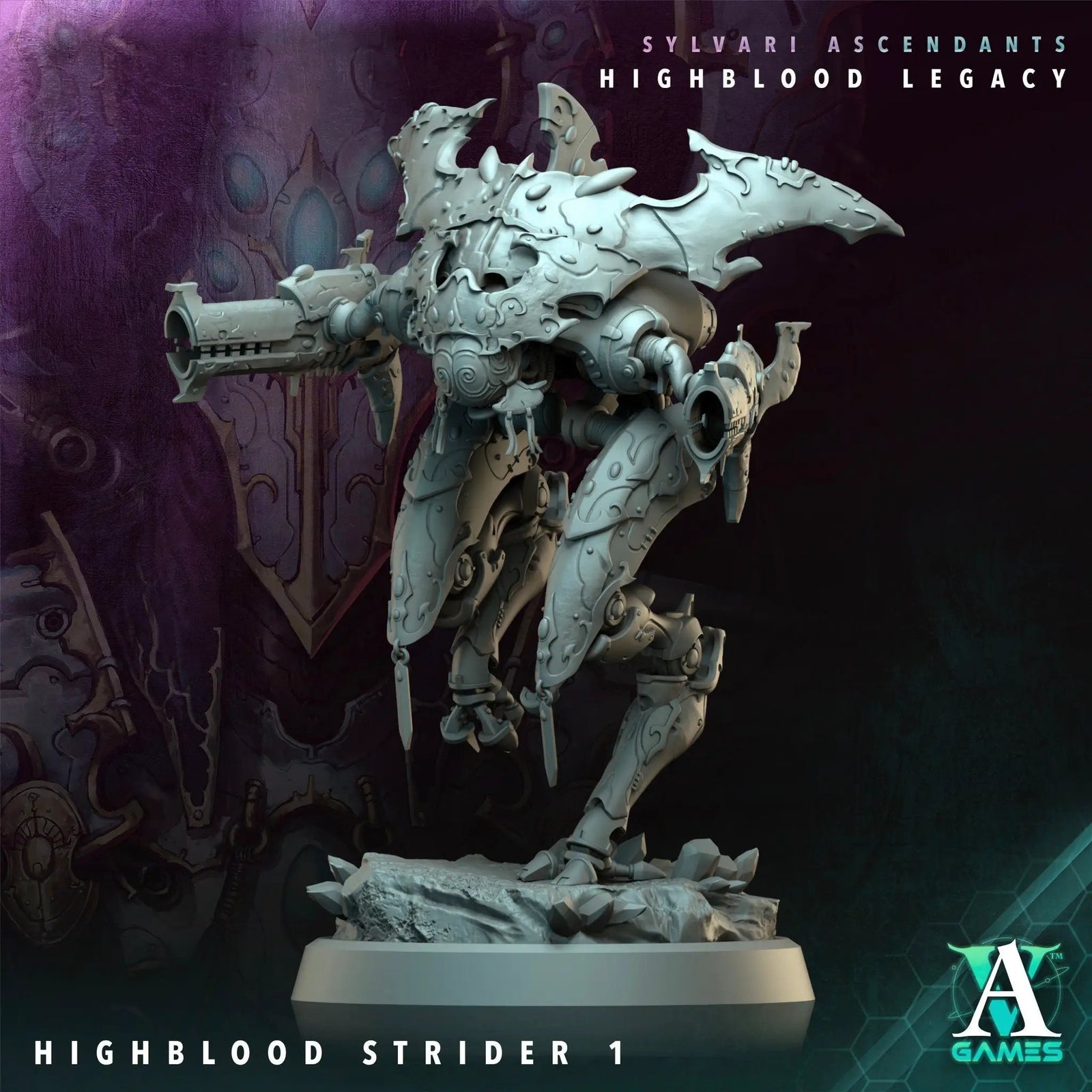 3D printed Highblood Strider model by Last Hope Miniatures, detailed sci-fi creature for tabletop gaming.