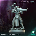 3D printed Highblood Warden model by Last Hope Miniatures, showcasing detailed armor and menacing stance from Archvillain Games.