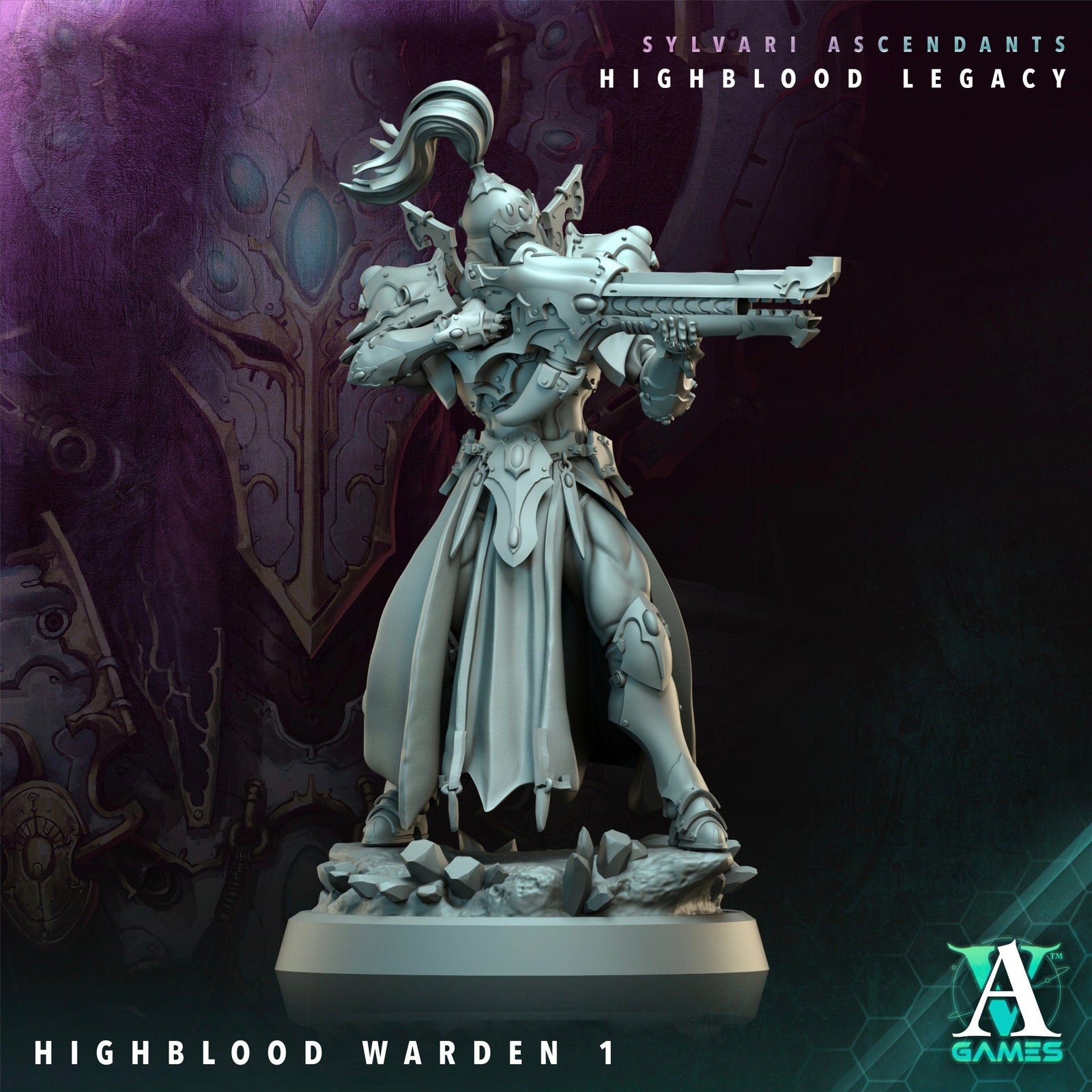 3D printed Highblood Warden model by Last Hope Miniatures, showcasing detailed armor and menacing stance from Archvillain Games.
