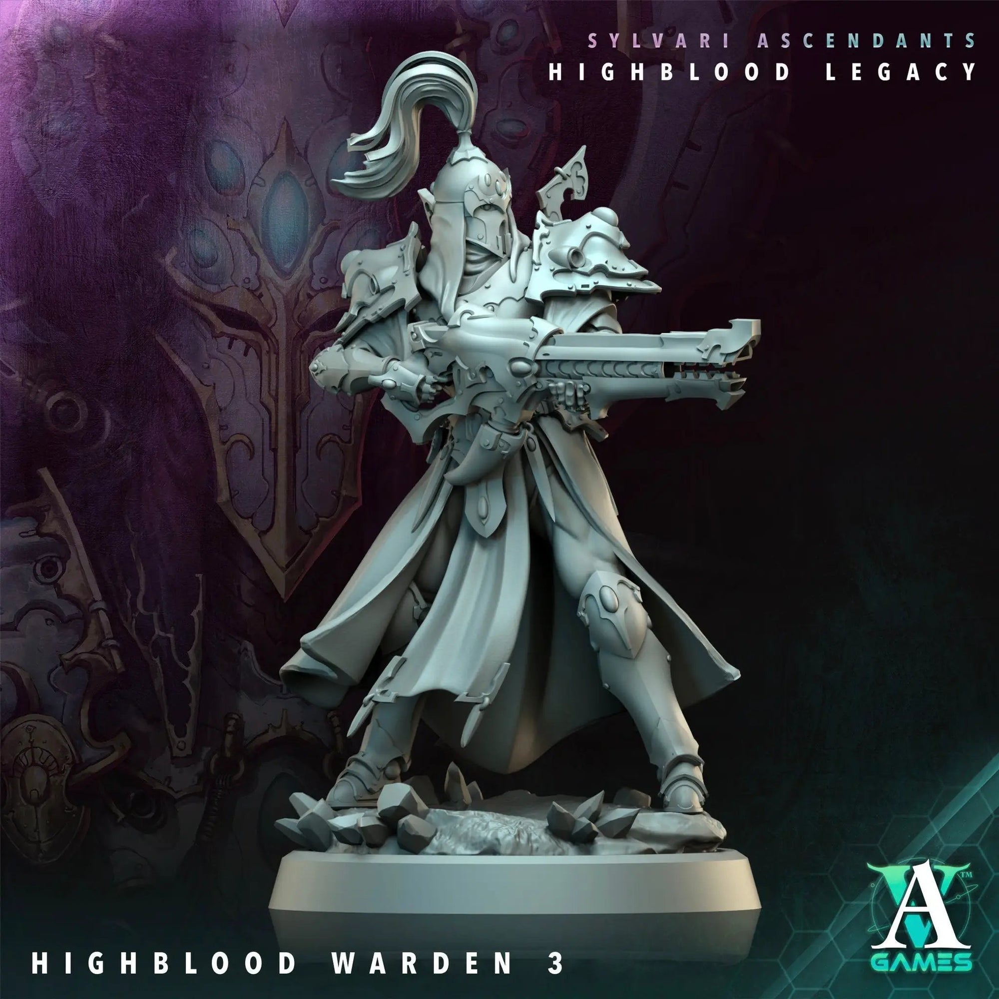 3D printed Highblood Warden model by Last Hope Miniatures, detailed fantasy figure from Archvillain Games.