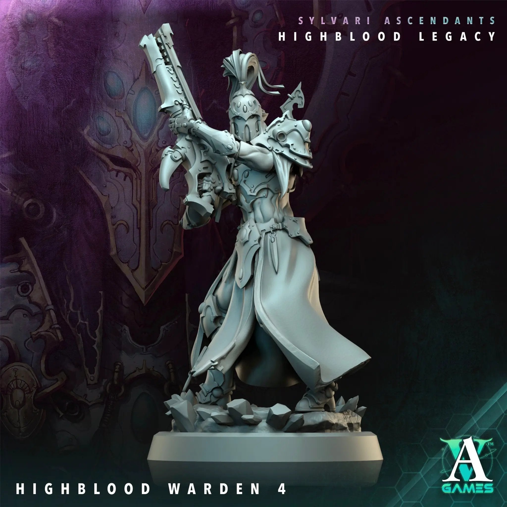 3D printed Highblood Warden model by Archvillain Games, detailed miniature from Last Hope Miniatures collection.