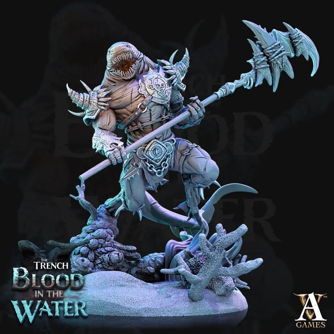 3D printed Karkhari model by Last Hope Miniatures for Archvillain Games, showcasing detailed sculpt with intricate armor and weaponry.