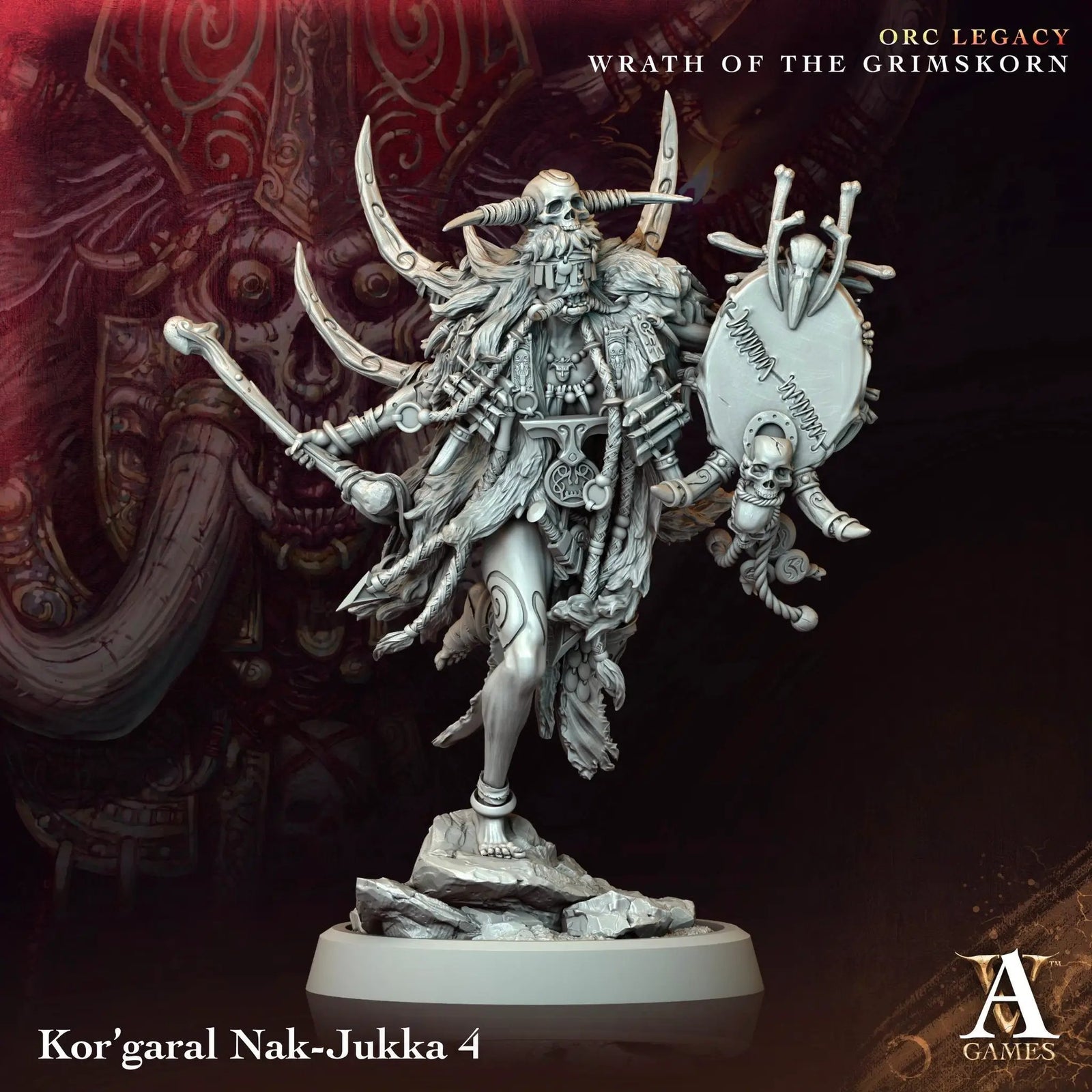 3D printed Kor'Garal Nak-Jukka model by Last Hope Miniatures, showcasing detailed armor and dynamic pose from Archvillain Games.