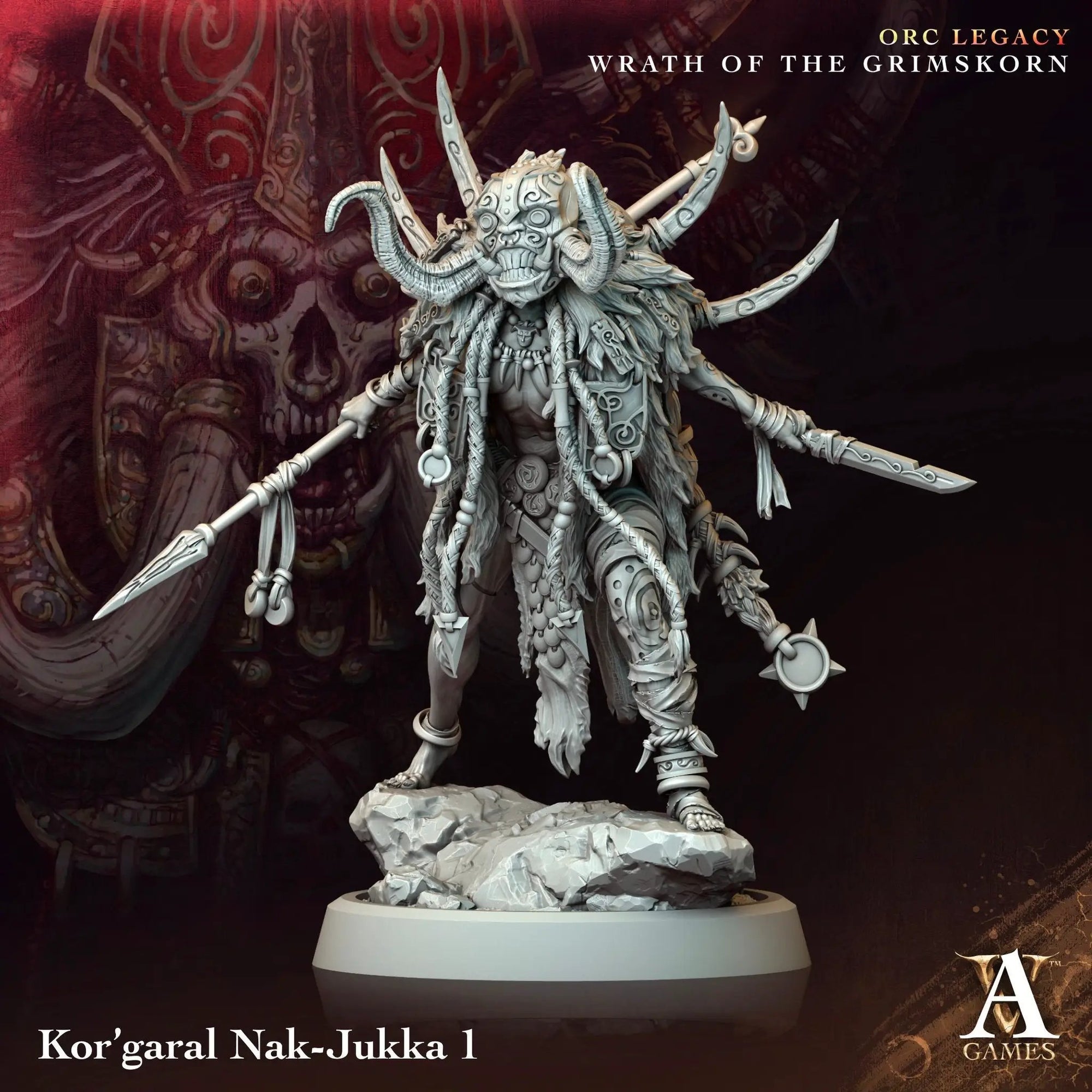 3D printed Kor'Garal Nak-Jukka model by Last Hope Miniatures, featuring detailed armor and weaponry from Archvillain Games.