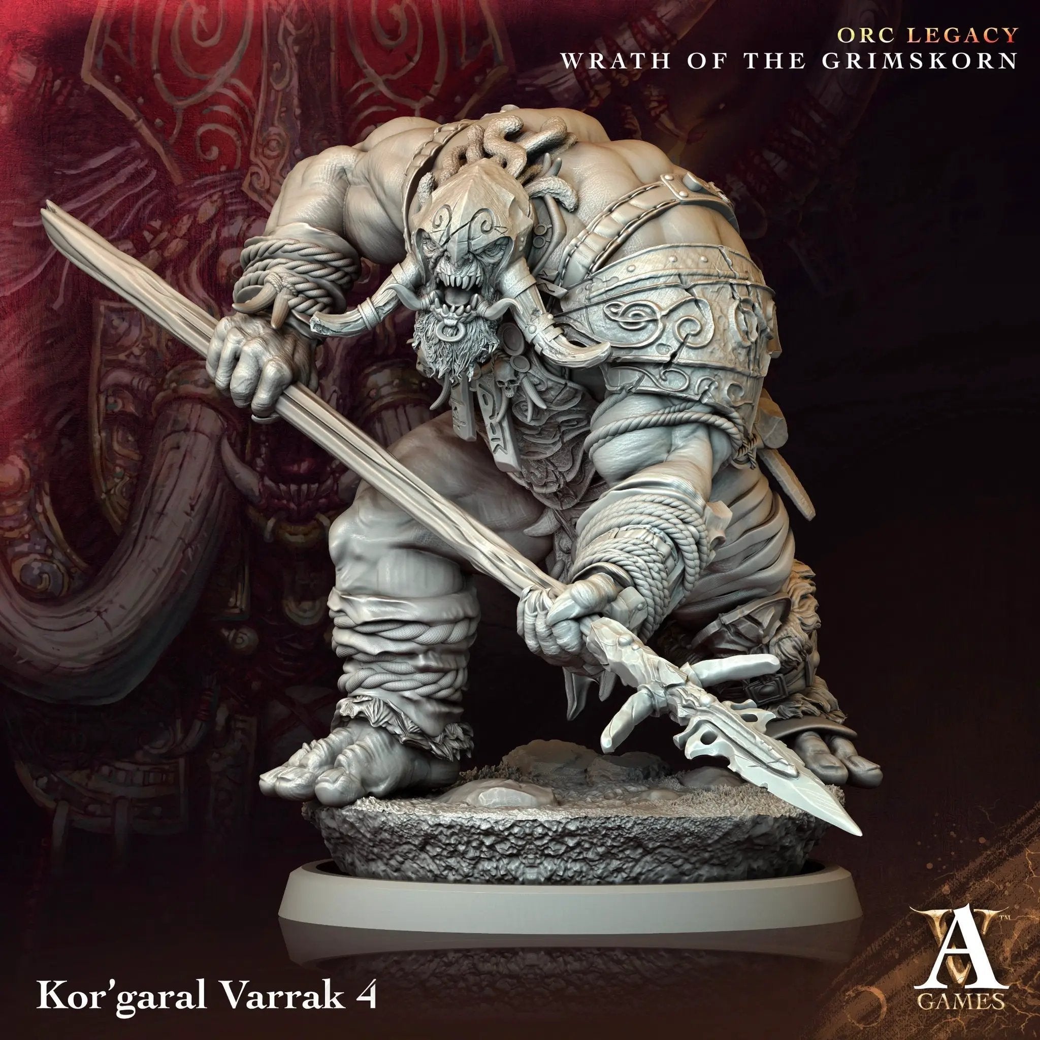 3D printed Kor'Garal Varrak model by Last Hope Miniatures for Archvillain Games, detailed fantasy tabletop miniatures.