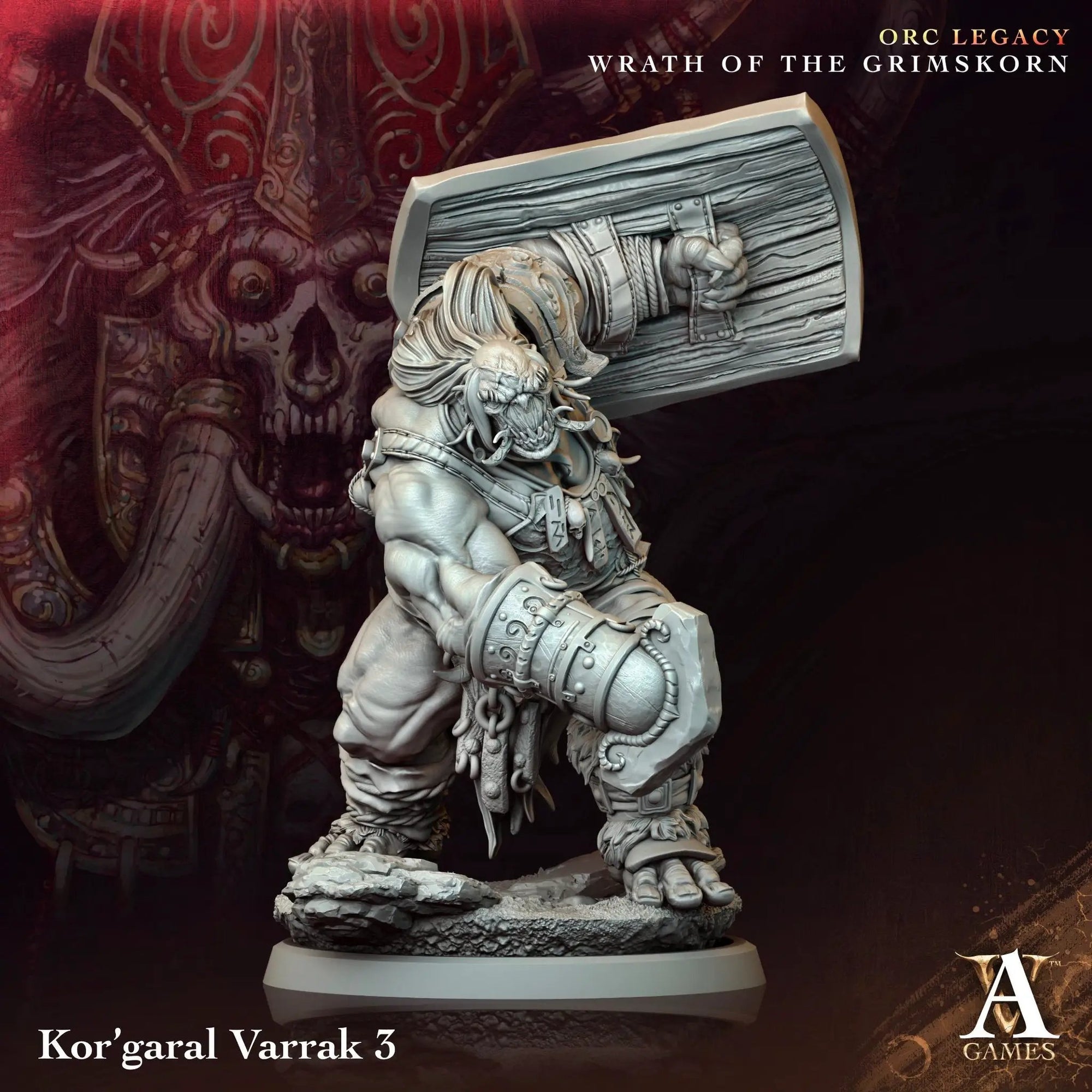 3D printed Kor'Garal Varrak model by Last Hope Miniatures, detailed fantasy figure from Archvillain Games, shown on a display base.