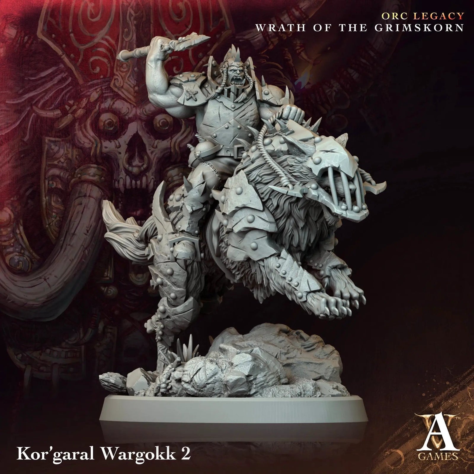 3D printed Kor'Garal Wargokk model by Last Hope Miniatures for Archvillain Games, featuring detailed orc warrior with armor and weapons.