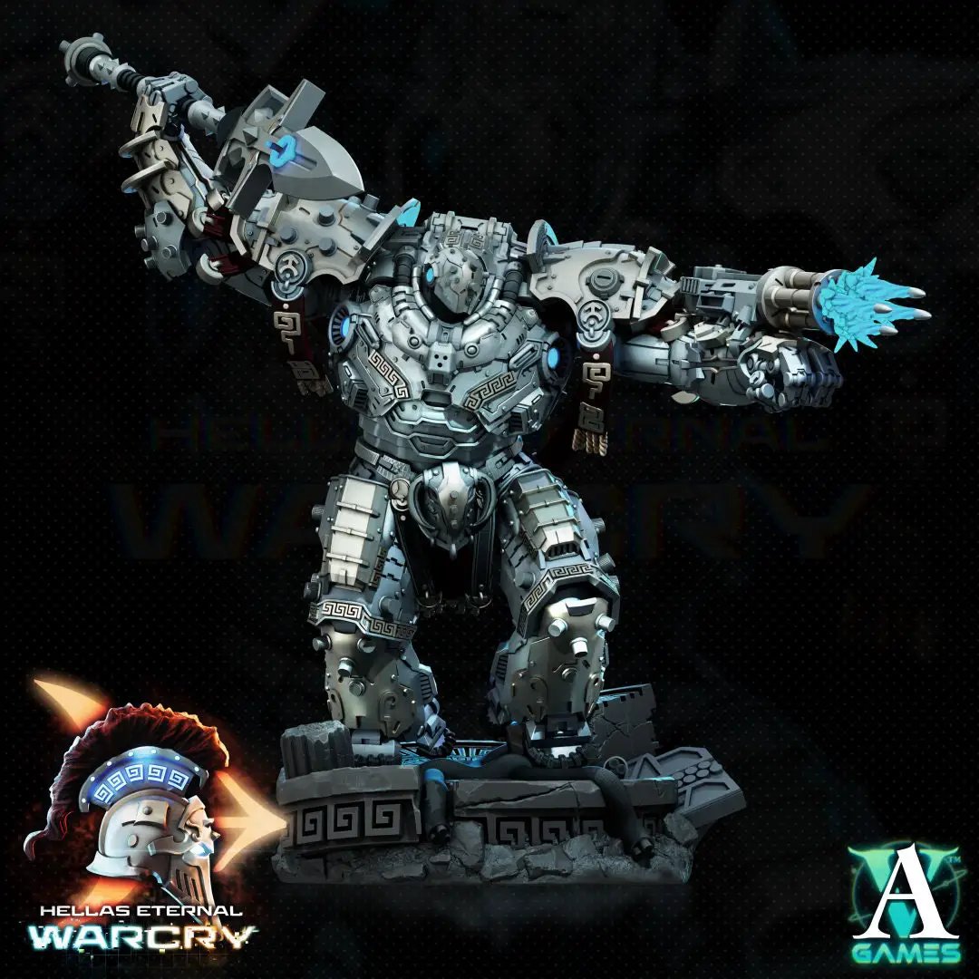 3D printed Krateos model by Last Hope Miniatures for Archvillain Games, detailed miniature figure with intricate design.