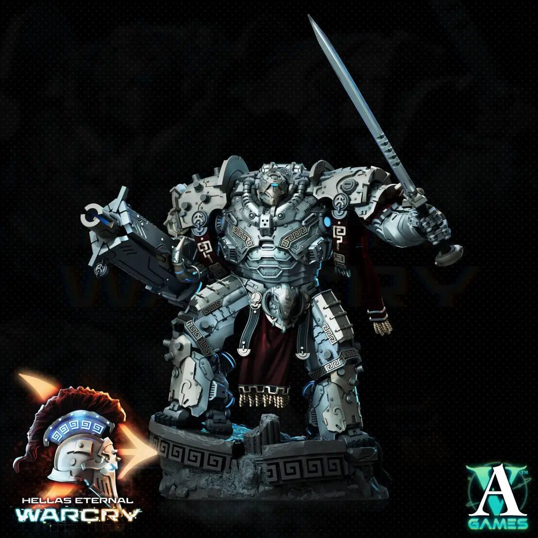 3D printed Krateos model by Last Hope Miniatures, featuring detailed armor and dynamic pose for tabletop gaming.