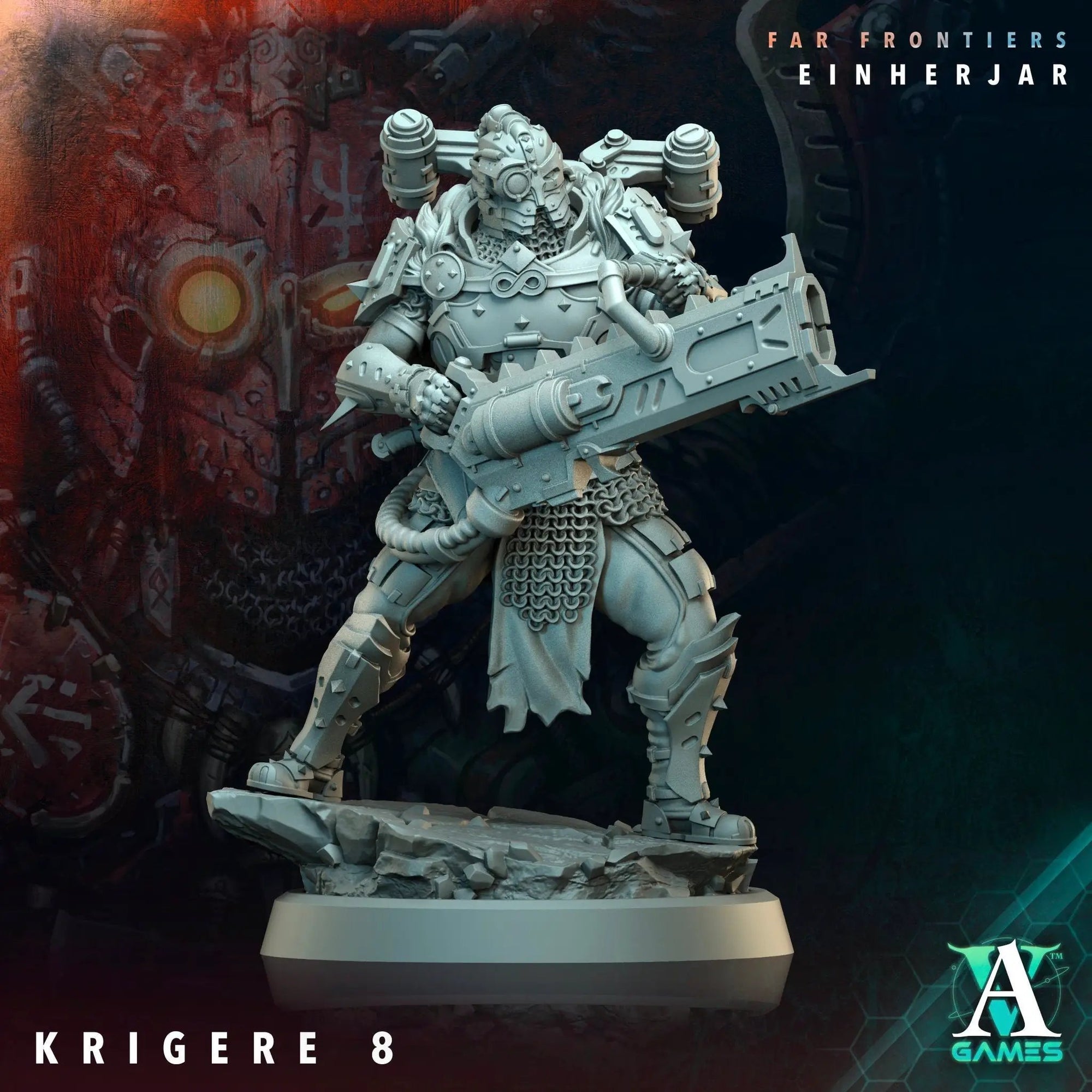 3D printed Krigere model by Last Hope Miniatures for Archvillain Games, detailed miniature figure in a dynamic pose.