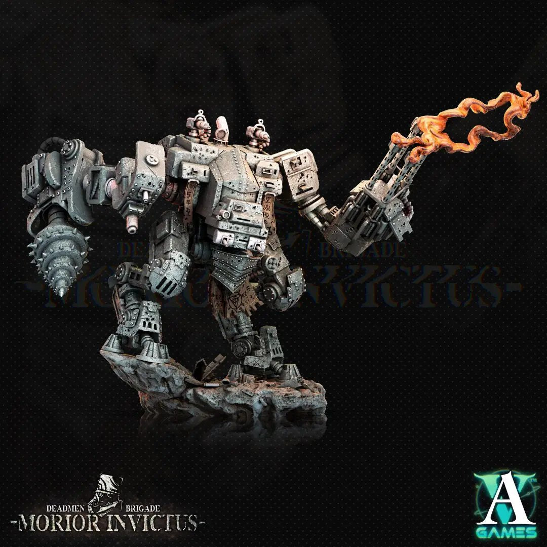 3D printed Morior MK-18 Paladin model by Last Hope Miniatures for Archvillain Games, featuring detailed armor and weaponry.