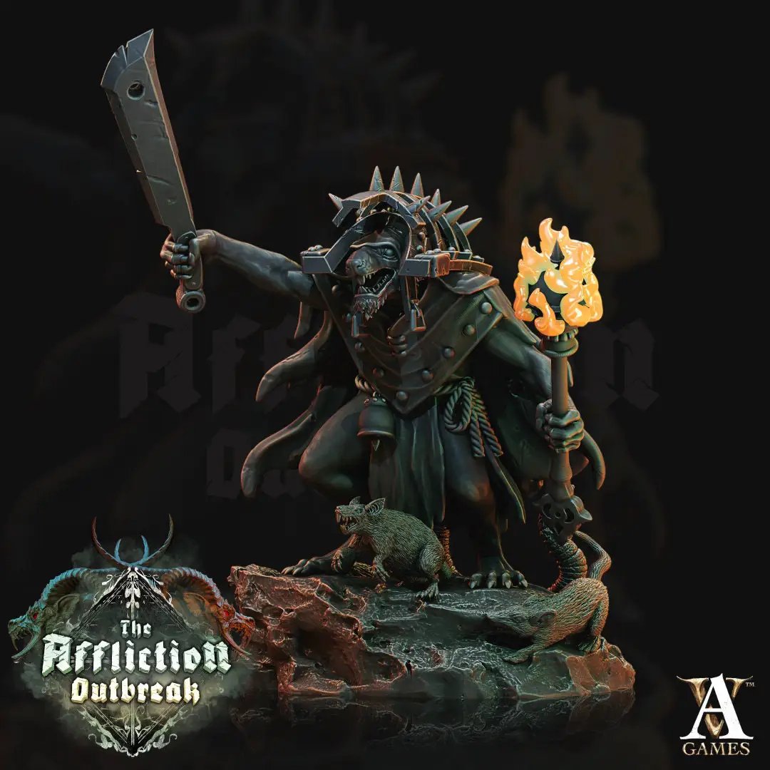 3D printed Plague Chanter model by Last Hope Miniatures for Archvillain Games, featuring detailed grotesque plague-themed design.