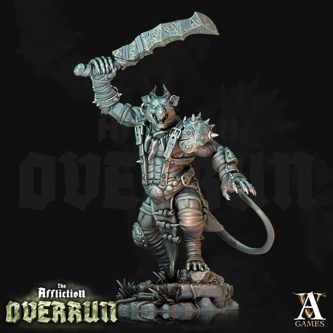 3D printed Rat Reaver model by Last Hope Miniatures, detailed resin figure from Archvillain Games, showcasing intricate design.